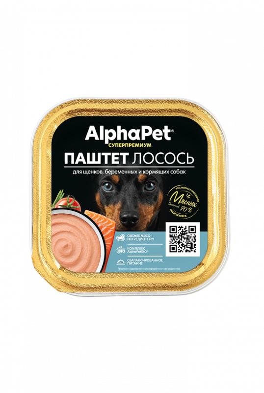 AlphaPet Superpremium (АльфаПет) 0,1кг ламистер паштет с лососем для беременных, кормящих собак и щенков (817030)