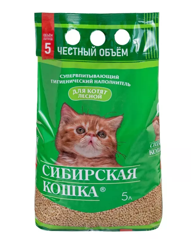 Наполнитель (Сибирская кошка)  5л Лесной древесный для КОТЯТ