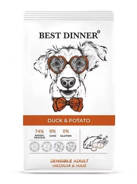 Best Dinner Dog Adult Sensible Medium/Maxi 18кг утка с картофелем сухой для собак крупных и средних пород (402472) (Только для заводчиков)