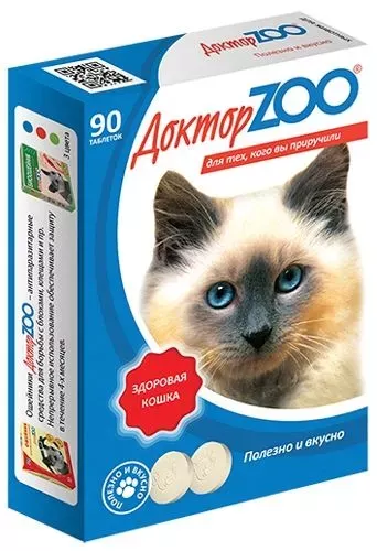 ДокторZoo 0,045кг лакомство витаминное 90таб, здоровая кошка с морскими водорослями для кошек