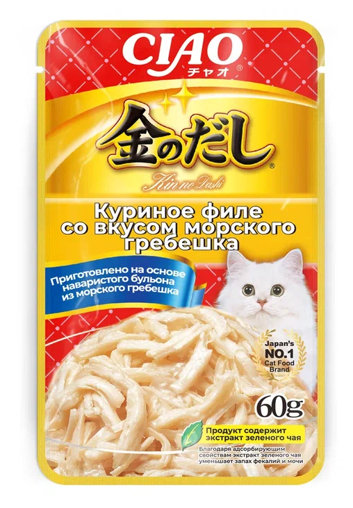 Inaba Ciao Kinnodashi 0,06кг RU207 Куриное филе со вкусом морского гребешка. Дополнительный рацион для кошек