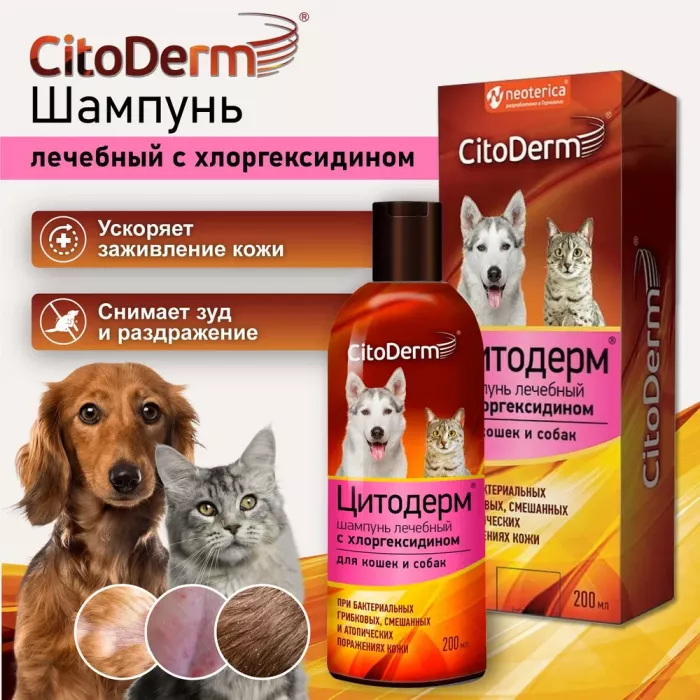 Шампунь (CitoDerm) с хлоргексидином 200мл (12) (ЛИЦЕНЗИЯ)