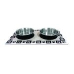 Коврик магнитный (Уют) с цветными металлическими мисками, рисунок лапки 280мл, 30,5*22,8 см