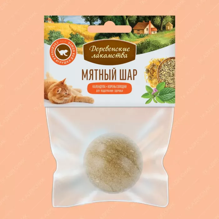Деревенские лакомства кошачья мята Мятный шар Календула + корень солодки, 22г.