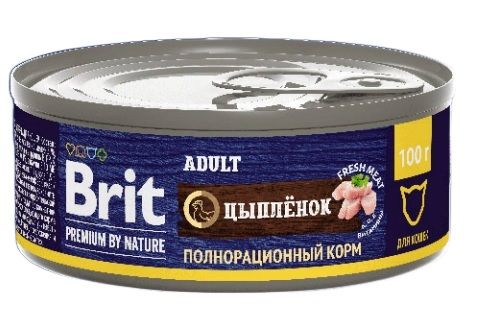 Brit Premium by Nature 0,1кг с мясом цыплёнка консервы для кошек (51229)