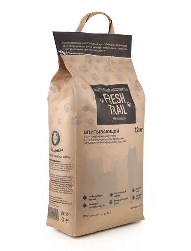 Fresh Trail Premium 12кг впитывающий минеральный наполнитель для кошек, кремниевый