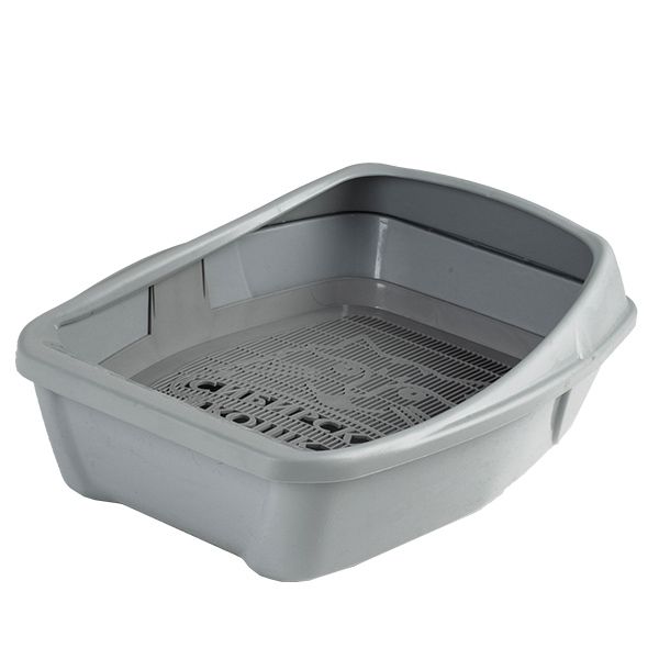 Туалет Сибирская кошка Евро глубокий с бортиком и сеткой (44х32х16) пепельный