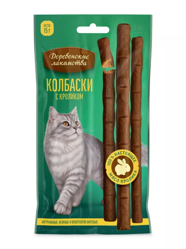 Деревенские лакомства 0,015кг колбаски с кроликом для кошек, (76051509)