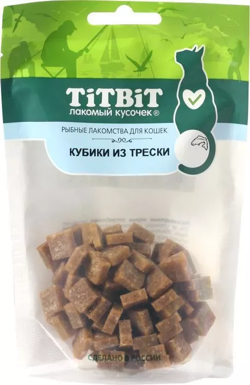 TiTBiT 0,06кг рыбные лакомства Кубики из трески для кошек