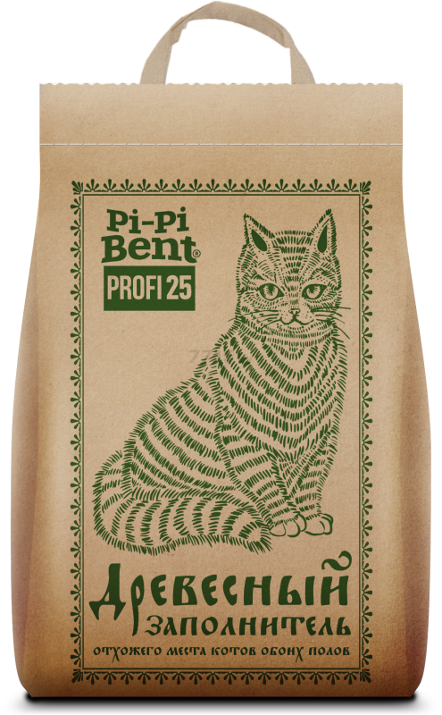 Наполнитель (Pi-Pi-Bent) Profi 25л (бум,крафт-пакет) древесный, для кошек