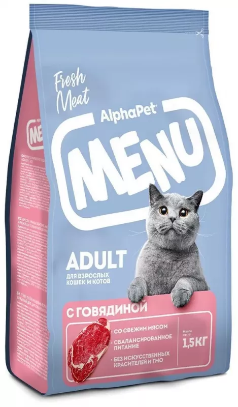 AlphaPet Menu (АльфаПет) 1,5кг говядина сухой для кошек (652765)