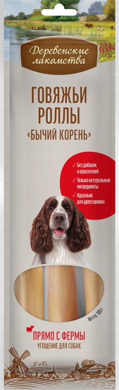 Деревенские лакомства 0,1кг Говяжьи роллы Бычий корень, 25 см (76051578)