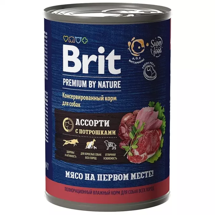 Brit Premium by Nature 0,41кг мясное ассорти потрошки консервы для взрослых собак всех пород (51137)