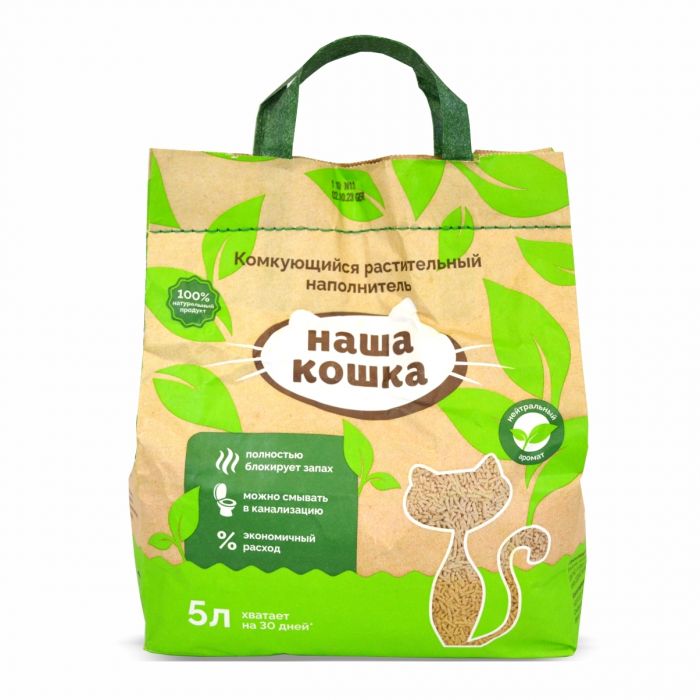 Наполнитель (Наша кошка) Персик 5л (2,1 кг) Тофу растительный комкующийся для кошек