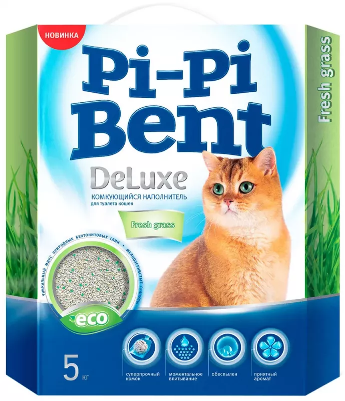 Наполнитель (Pi-Pi-Bent) 5кг DeLuxe Fresh Grass комкующийся для кошек