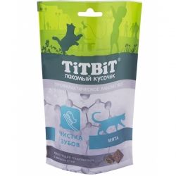 TiTBiT 0,06кг хрустящие подушечки для кошек с мясом утки для чистки зубов