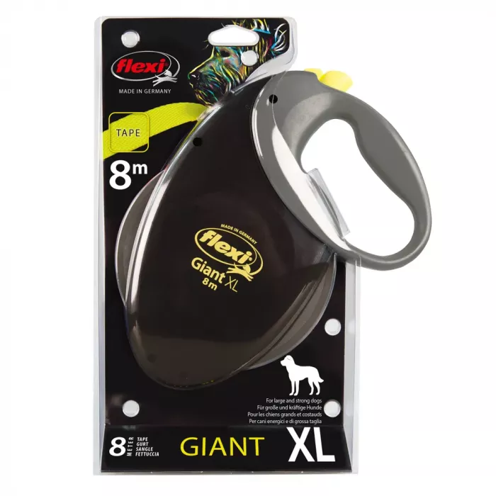 Рулетка (Flexi) Giant XL ремень 8м до 75кг черный/неон