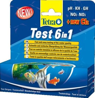 Тест (Tetra) 6 в 1 Stips GH/kH/NO2/NO3/pH/CL - полоски для пресной воды, 25 штук