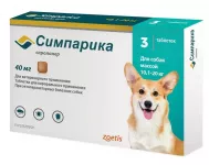 Симпарика  40мг (3таб.) от блох и клещей для собак 10,1-20,0кг (1таб./5недель) (ЛИЦЕНЗИЯ) Симпарика  40мг (3таб.) от блох и клещей для собак 10,1-20,0кг (1таб./5недель) (ЛИЦЕНЗИЯ)