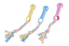 Игрушка Wogy Косточка 9.5х2.7см на веревке l=9см, микс для собак Pink/Blue/Yellow