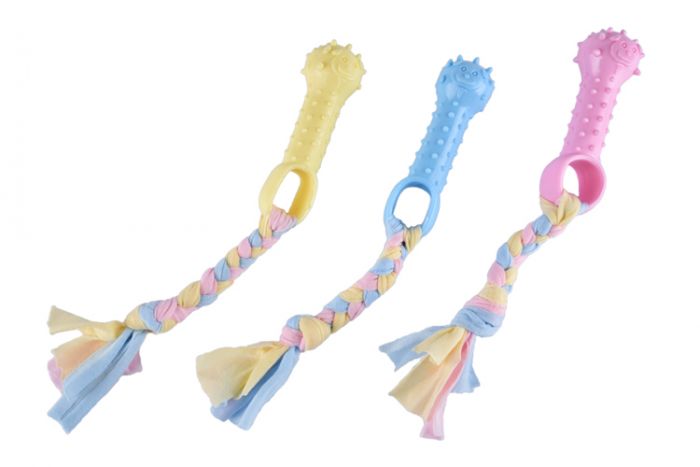 Игрушка Wogy Косточка 9.5х2.7см на веревке l=9см, микс для собак Pink/Blue/Yellow