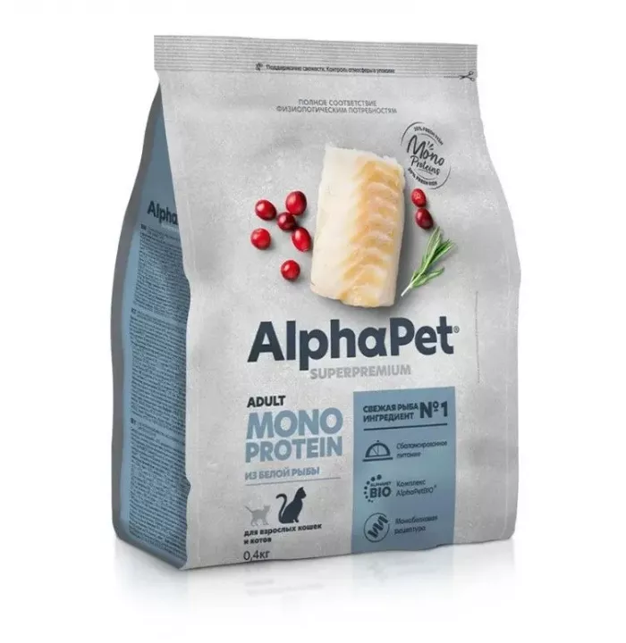 AlphaPet Superpremium Monoprotein (АльфаПет) 0,4кг из белой рыбы сухой для кошек (652833)