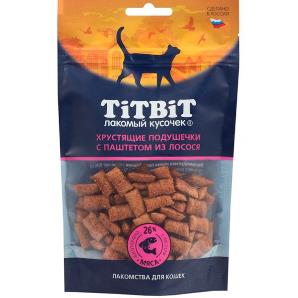 TiTBiT 0,06кг хрустящие подушечки  с паштетом из лосося для кошек
