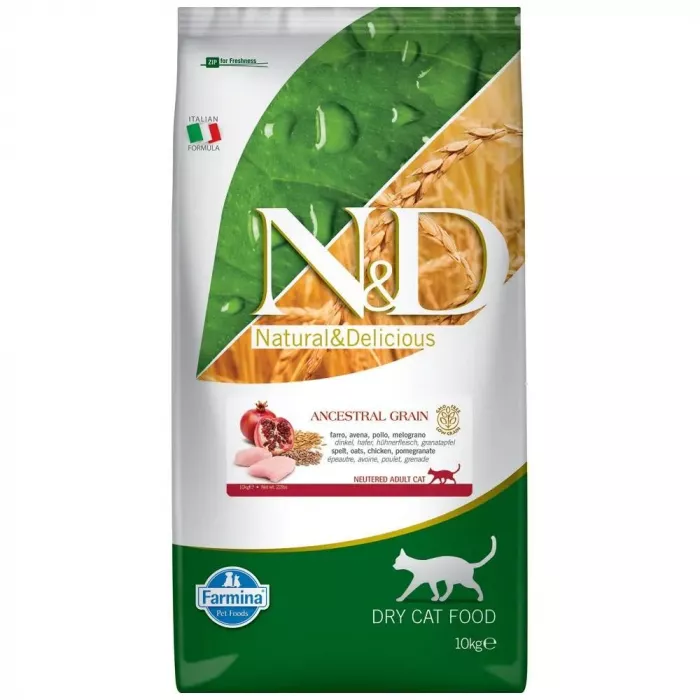 Farmina (Фармина) N&D Low Grain Cat 10кг низкозерновой курица и гранат для стерилизованных  и кастрированных сухой для кошек (4050)