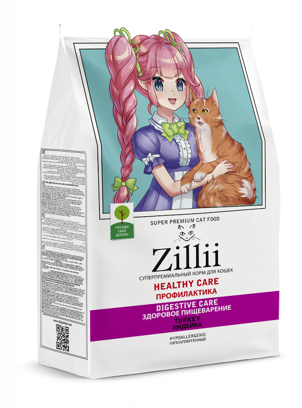 ZILLII Cat Healthy Care Digestive 0,4кг индейка сухой для кошек, поддержка здоровья пищеварительной системы (670299)