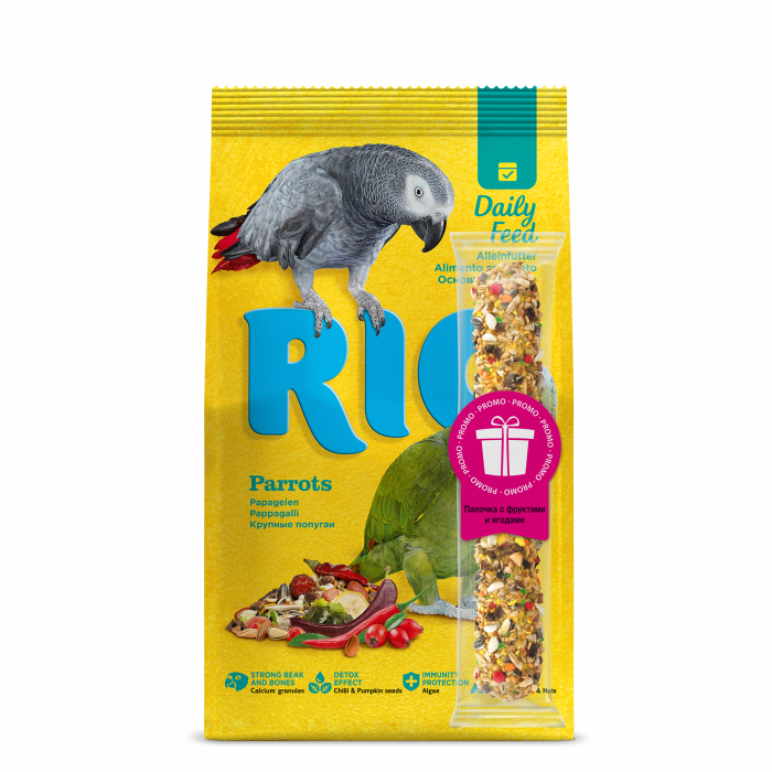 Рио ПРОМО корм для крупных попугаев 1кг основной рацион + Палочка 41г (003075)
