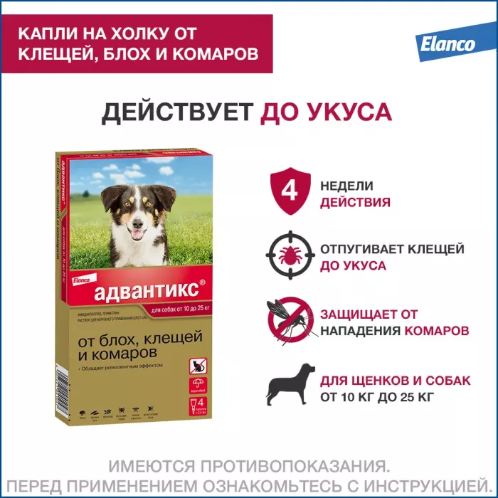 Адвантикс капли (4пип х 2,5мл) против паразитов для собак 10-25кг (ЛИЦЕНЗИЯ)