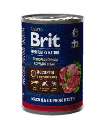 Brit Premium by Nature 0,41кг мясное ассорти потрошки консервы для взрослых собак всех пород (51137)