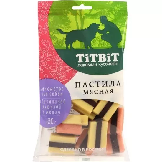 TiTBiT 0,13кг пастила мясная с бараниной клюквой и медом для собак