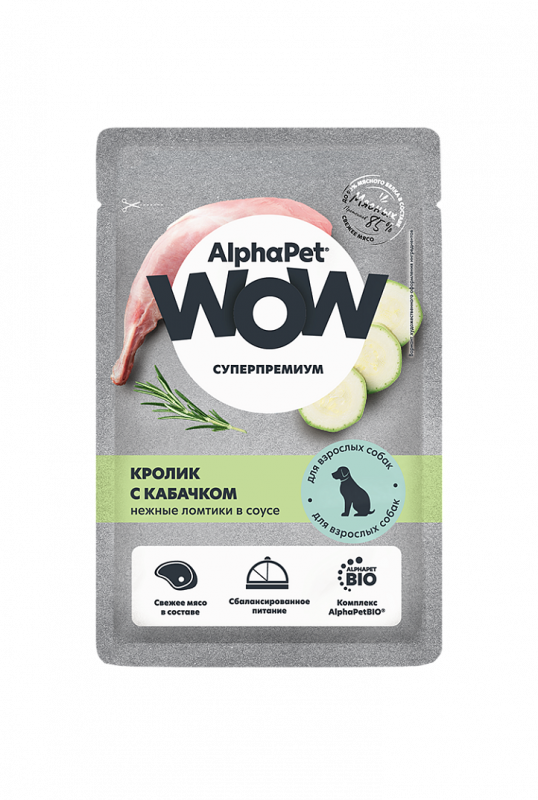 AlphaPet WOW (АльфаПет) 0,085кг пауч кролик и кабачок ломтики в соусе для собак (312176) NEW