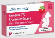 МИЛОДЖИК УРО Д-манноза+клюква 1г. (для собак и крупных кошек), 30 табл МИЛОДЖИК УРО Д-манноза+клюква 1г. (для собак и крупных кошек), 30 табл