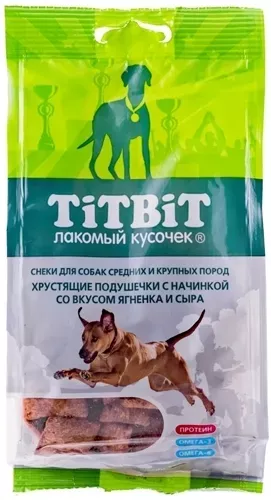 TiTBiT 0,095кг лакомство хрустящие подушечки с начинкой со вкусом ягненка и сыра для собак крупных и средних пород