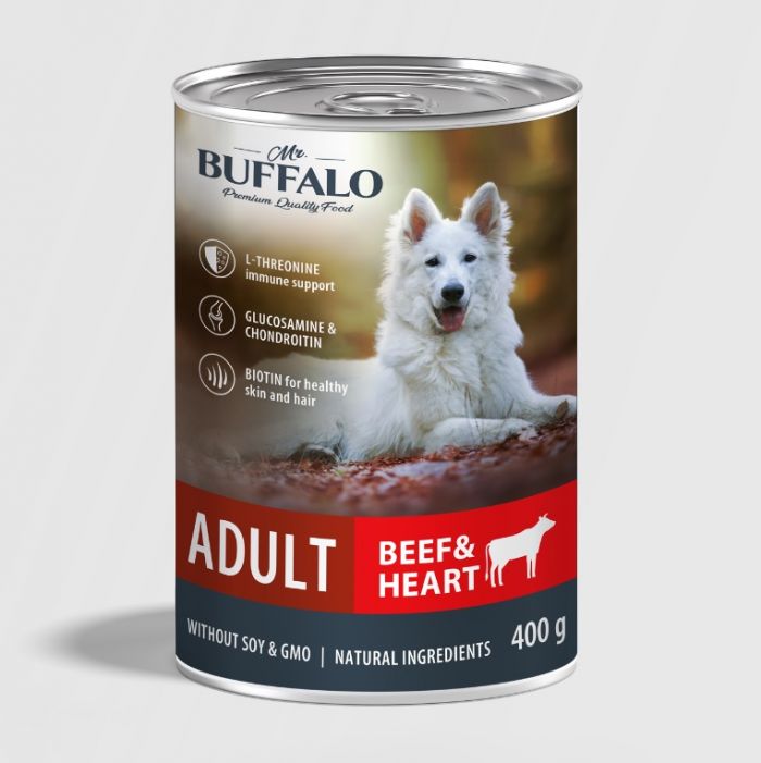 Баффало (Mr.Buffalo) Adult Dog 0,4кг говядина и сердце консервы для собак B401 (790419)