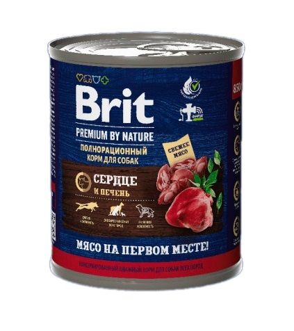 Brit Premium by Nature 0,85кг с сердцем и печенью консервы для взрослых собак всех пород (51175)