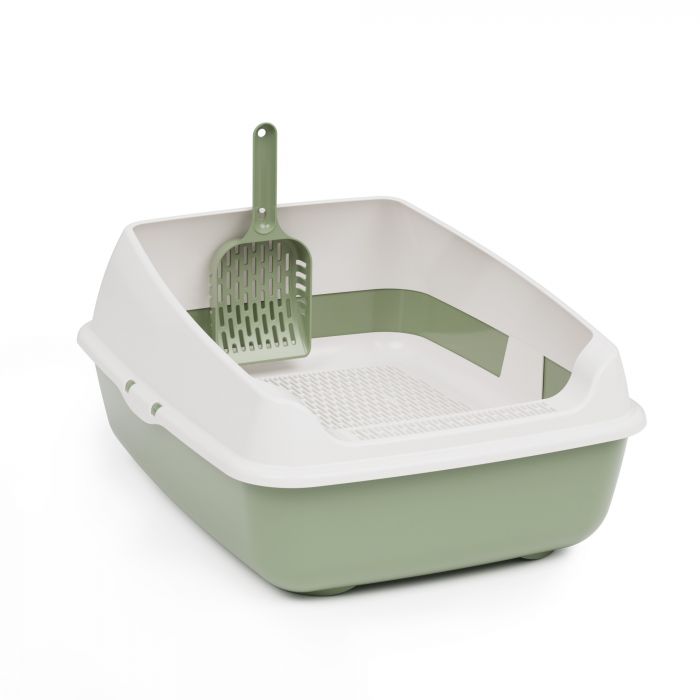 Туалет (Alta) Юта с высоким бортиком, сеткой и совком, оливковый (50,5*39*23,5см)