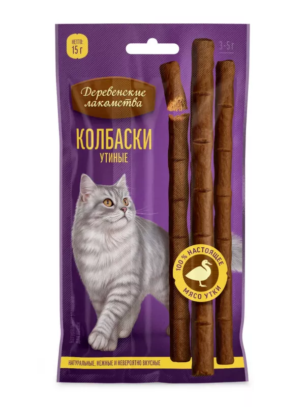 Деревенские лакомства колбаски утиные д/кошек, 15г (76051486)