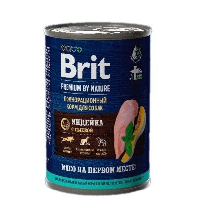 Brit Premium by Nature 0,41кг индейка тыква консервы для взрослых собак всех пород с чувствительным пищеварением (51106)