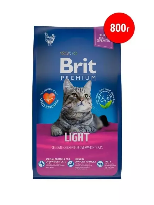 Brit Premium Cat Light 0,8кг курица сухой для кошек с избыточным весом (5049783)